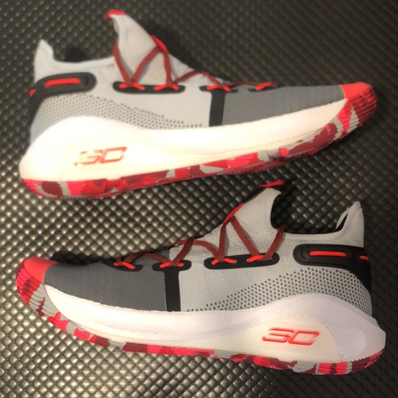 Under Armour Curry 6 Grey Grimson Mens Basketball Shoes - Picture 4 of 10